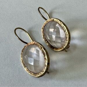 Antique Gold 925 Sterling with Faceted Rose Quartz Stone Drop Earrings Vintage
